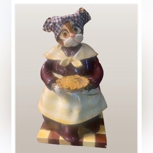 Vintage Enesco 1997 Donna Little Resin Sculpture Cat Pie Maker Folk Art